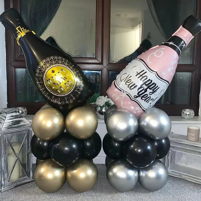 Black Gold Big Wine Bottle Foil Latex Balloons Christmas Decorations For Home Happy New Year 2025 Xmas Eve Party Globos Supplies