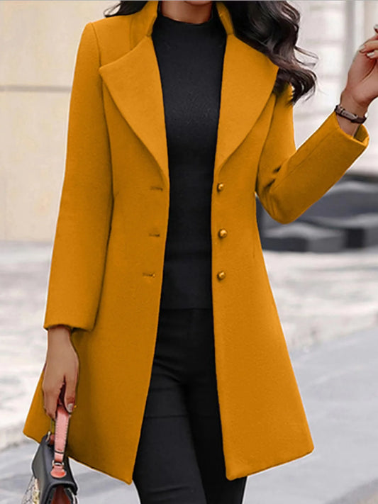 2024 AliExpress European and American autumn and winter coat Korean solid color slim mid-length button woolen coat