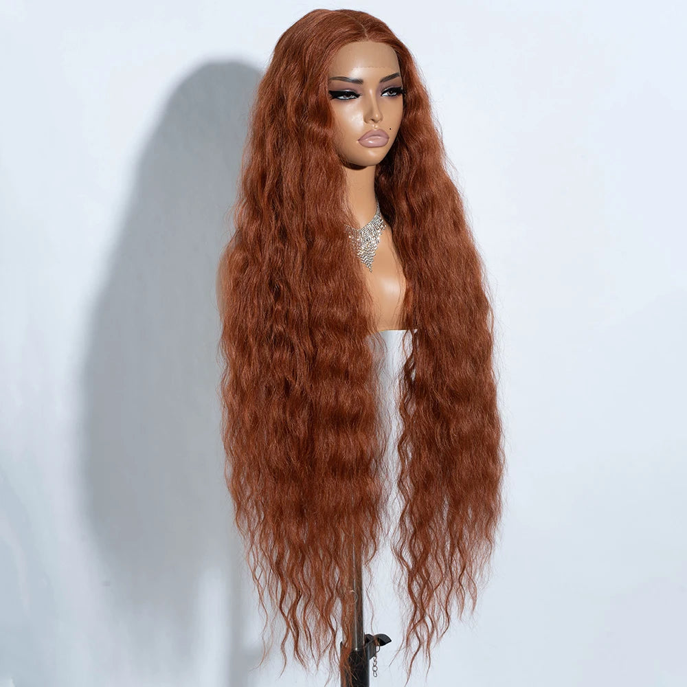 Synthetic Lace Front Curly Wigs For Women 42 inches Soft Wavy Ombre Blonde Ginger Highlight Cosplay Wigs Heat Resistant