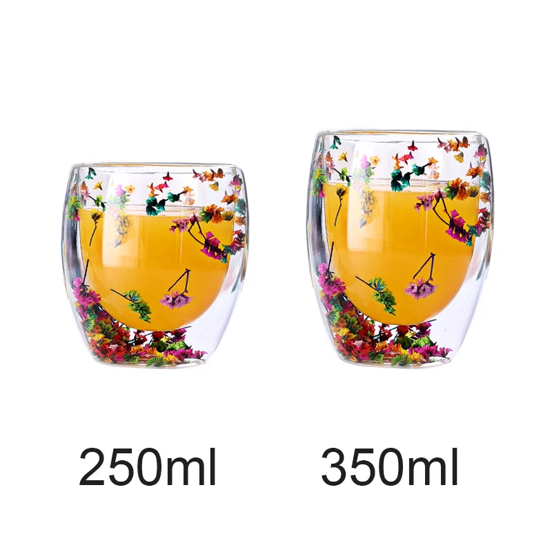 Flower 250/350ml No Handle Double Wall Glass Cup