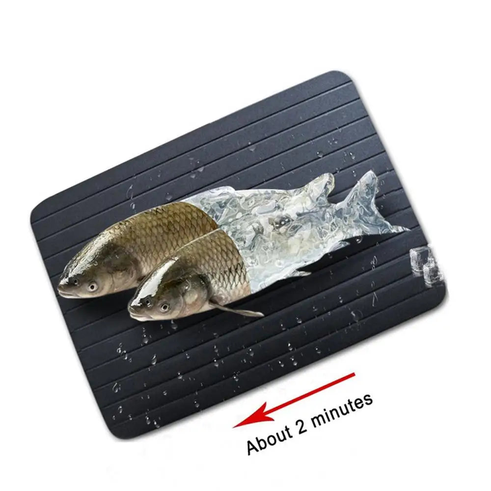 LMETJMA Fast Defrosting Tray Aluminium Alloy Thaw Food Defrosting Tray Frozen Meat Fish Food Tray With Brush Meat Tools KC0044