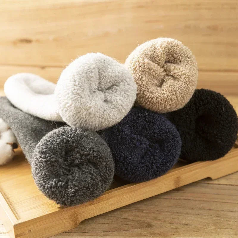 3 Pairs Wool Solid Winter Snow Christmas Gift Thermal Cashmere Marino Thickened Fleece Terry Loop socks