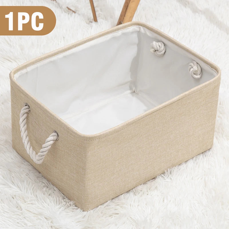 Cotton Linen Folding Strap handle kids toys organizer Clothes and sundries storage box Cabinet storage bag Laundry Basket