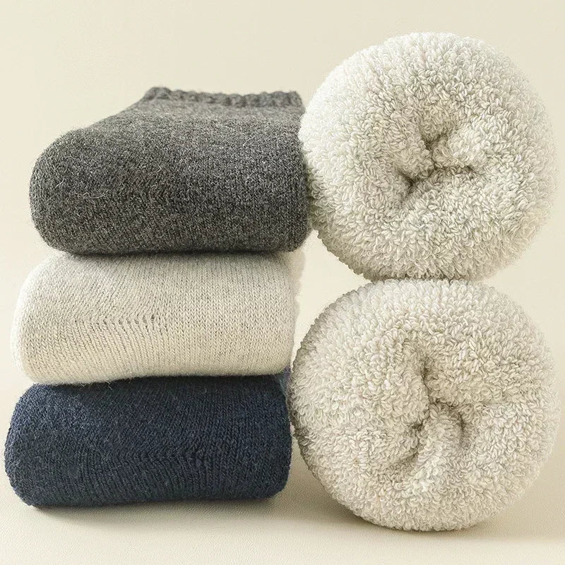 3 Pairs Wool Solid Winter Snow Christmas Gift Thermal Cashmere Marino Thickened Fleece Terry Loop socks