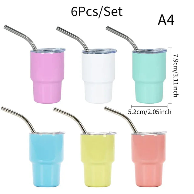 6Pcs/Set Mini Tumbler Shot Glass 3Oz Tumbler Shot Glasses with Lid and Straw Double Wall Vacuum Sealed Stainless Steel Tumbler