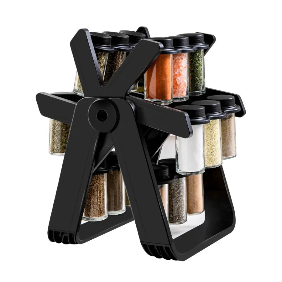 Kitchen seasoning sorting and storage, rotating Ferris wheel glass seasoning rack set, seasoning bottles, seasoning cans, season