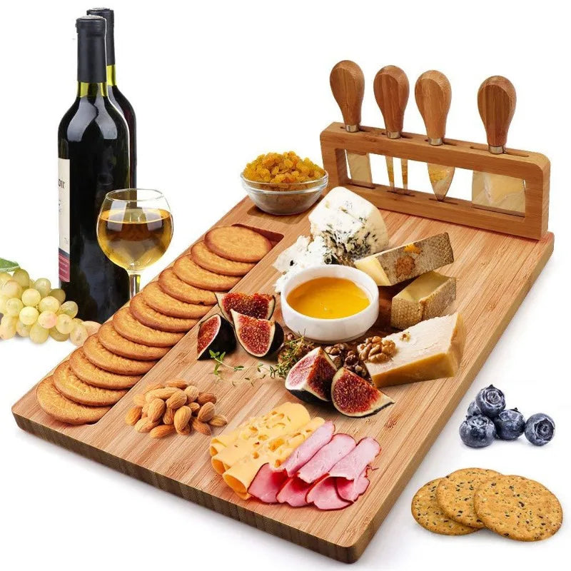 Bamboo Tray Cheese Board Set With Cheese Knife Portable Outdoor Dinner Plates Hotel Restaurant Decoration Accessories Party Sets