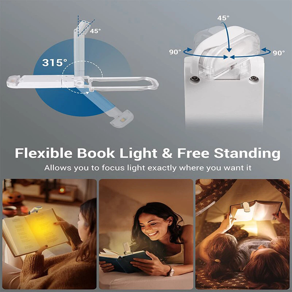 Mini Light Reading Clip Light LED Small Night Light USB Charging Adjustable Brightness Eye Protection Portable