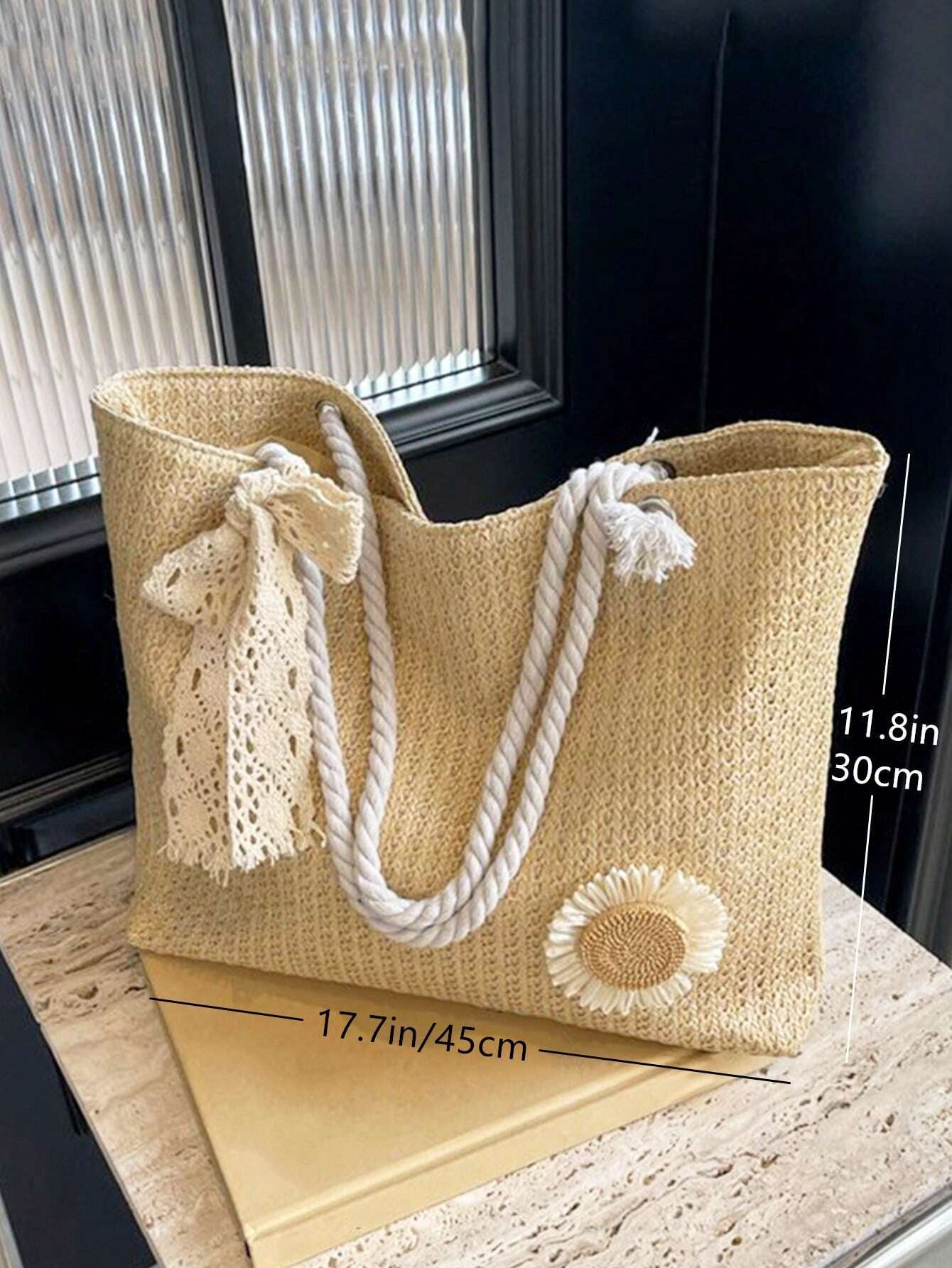 Summer Vibes Straw Tote Bag: Stylish, Lightweight, and Spacious for Travel, Beach, and Everyday Use