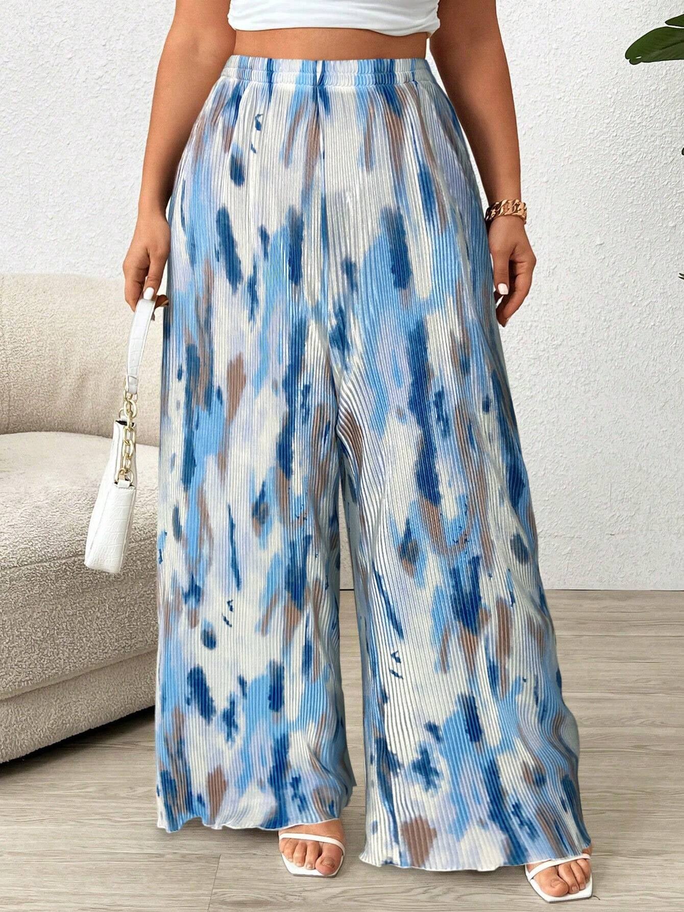 Paige plus Size Women's Tie Dye Pleated High Waist Wide Leg Loose Pants