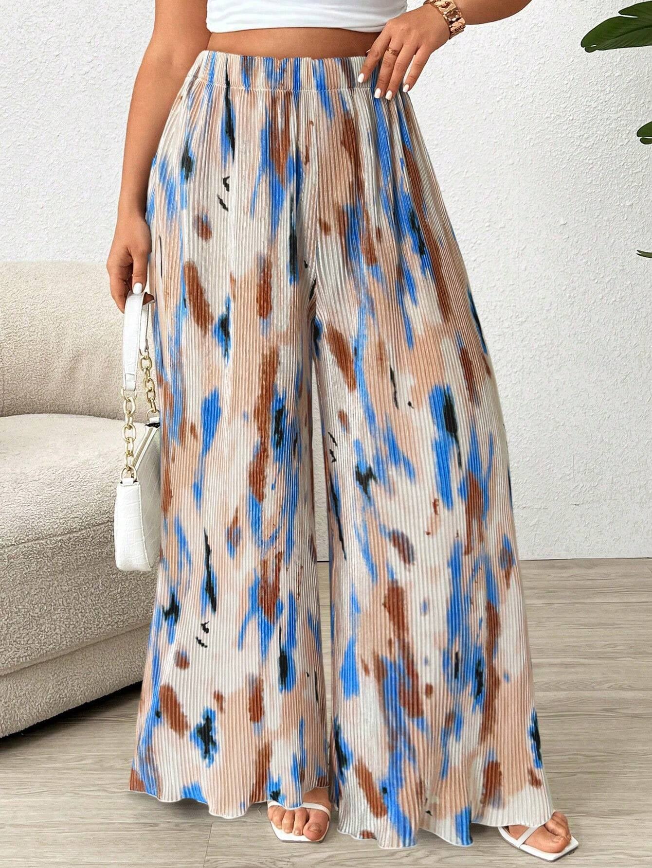 Paige plus Size Women's Tie Dye Pleated High Waist Wide Leg Loose Pants