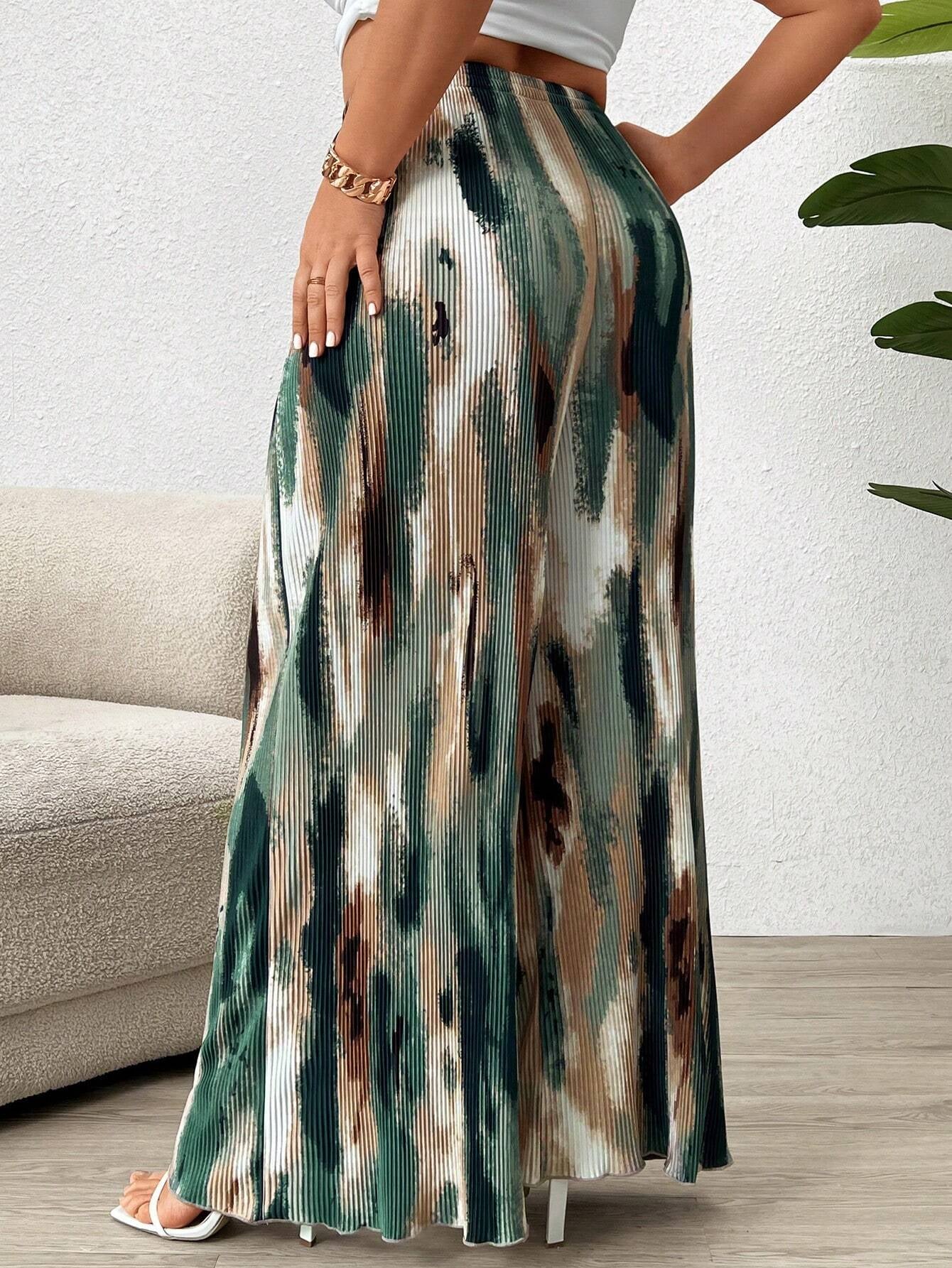 Paige plus Size Women's Tie Dye Pleated High Waist Wide Leg Loose Pants