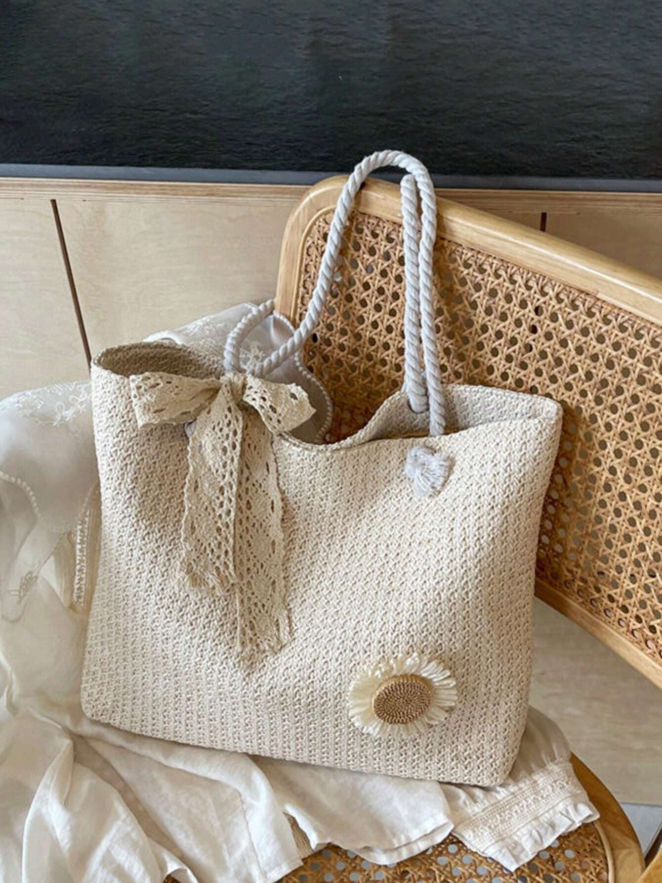 Summer Vibes Straw Tote Bag: Stylish, Lightweight, and Spacious for Travel, Beach, and Everyday Use