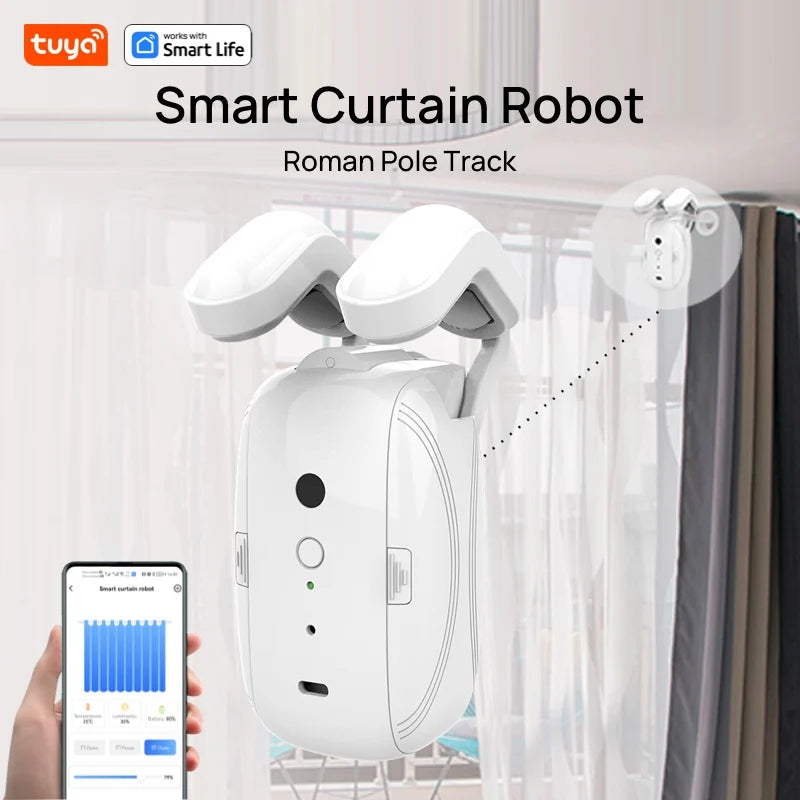 1PCS Tuya Smart Curtain Robot, Roman Rod Track, APP Control,Single/Double (Works with Tuya Gateway for Remote Control）