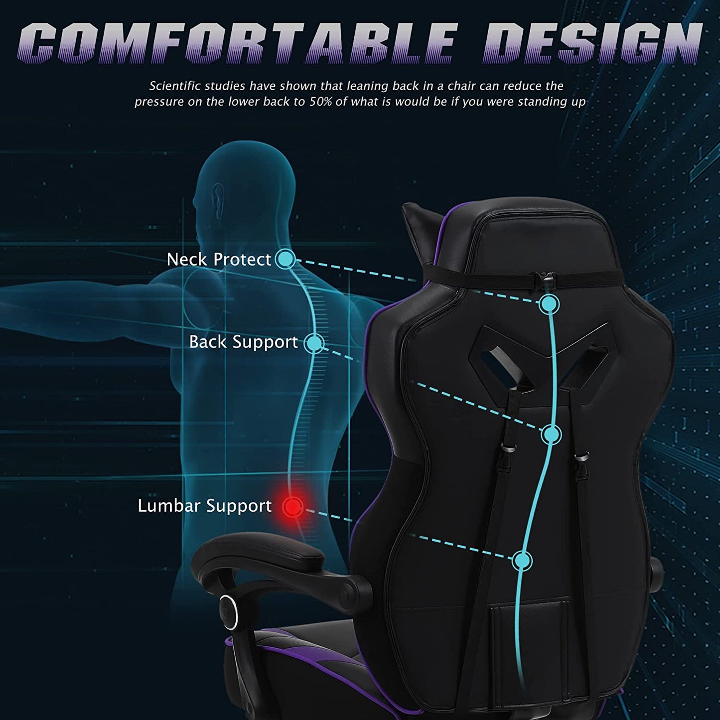 Purple Gaming Reclining Computer Chair with Footrest High Back Gamer Chair with Massage