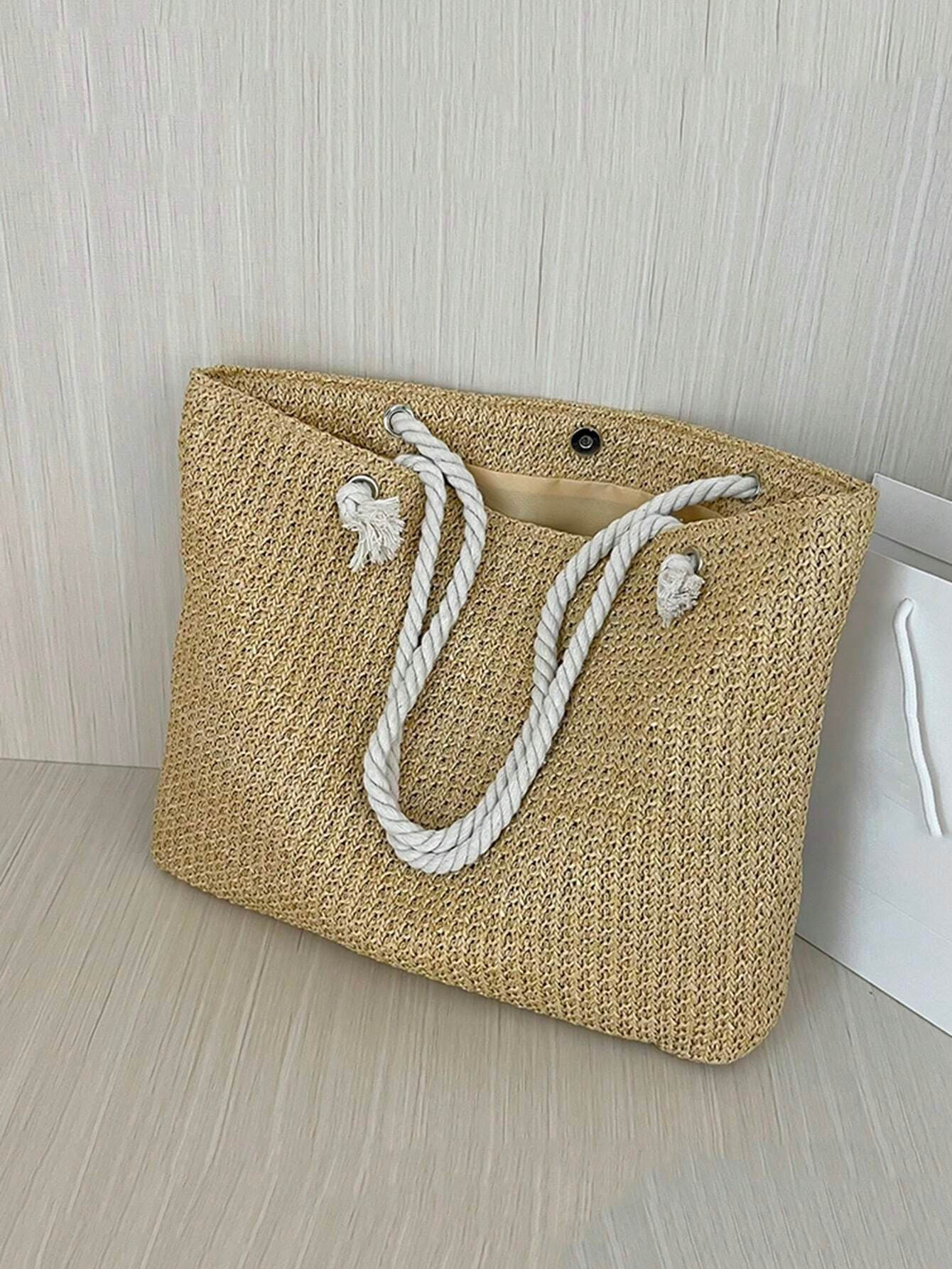 Summer Vibes Straw Tote Bag: Stylish, Lightweight, and Spacious for Travel, Beach, and Everyday Use