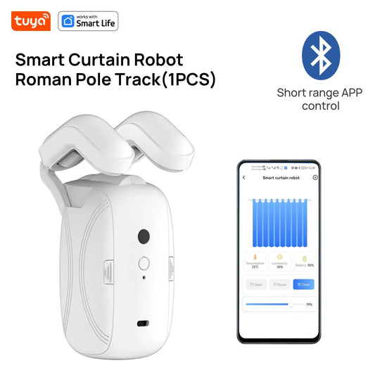 1PCS Tuya Smart Curtain Robot, Roman Rod Track, APP Control,Single/Double (Works with Tuya Gateway for Remote Control）