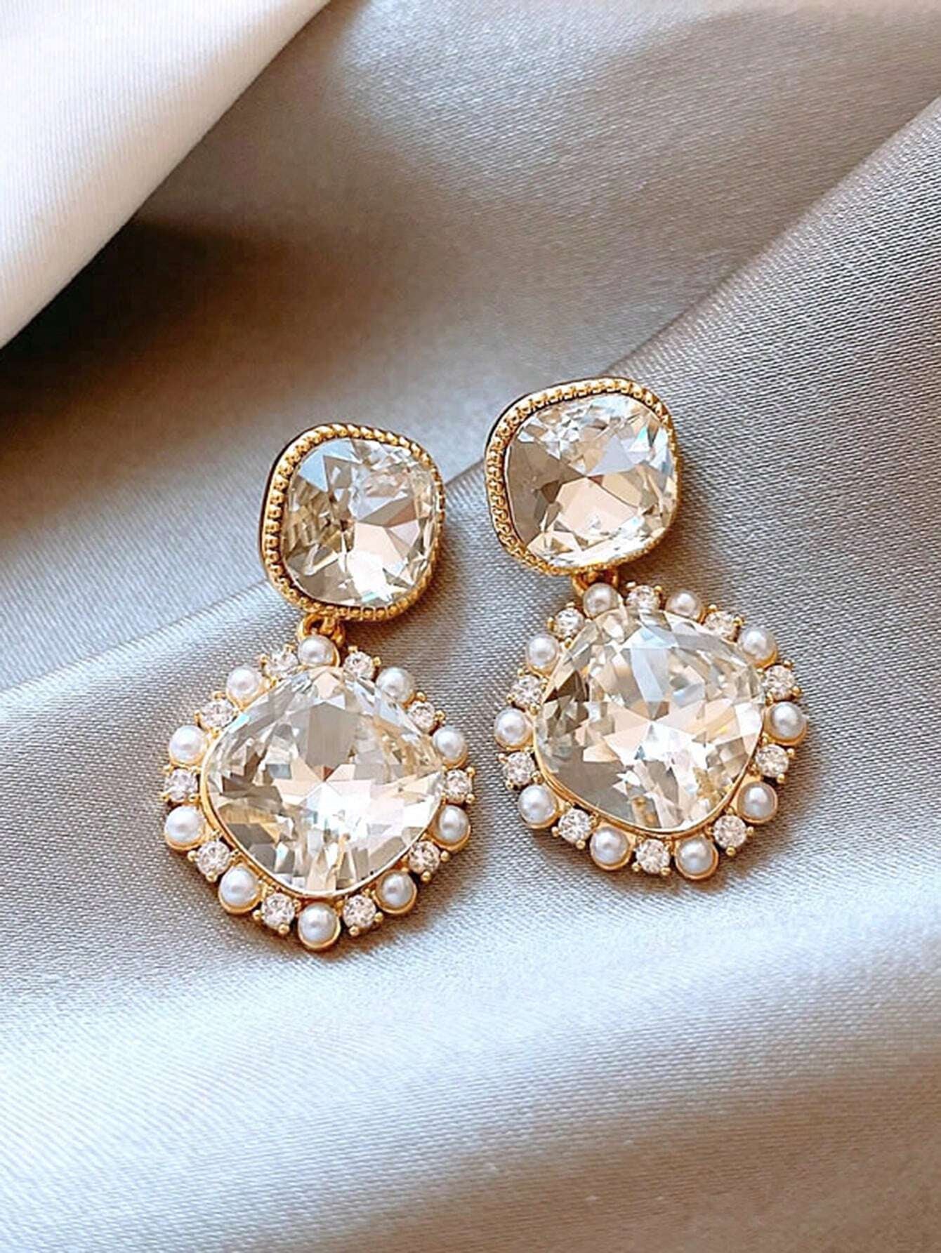 Rhinestone Geo Decor Earrings