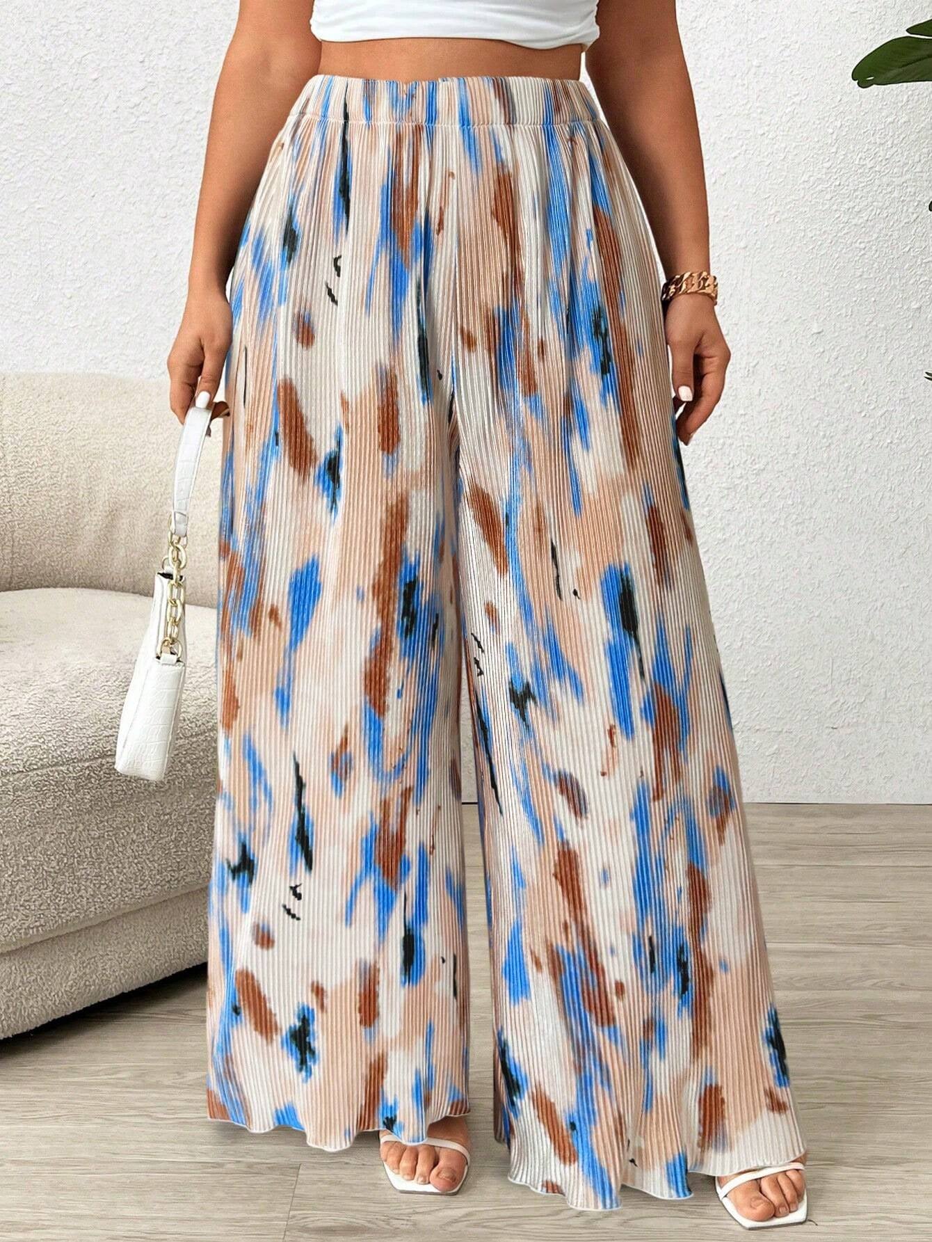 Paige plus Size Women's Tie Dye Pleated High Waist Wide Leg Loose Pants