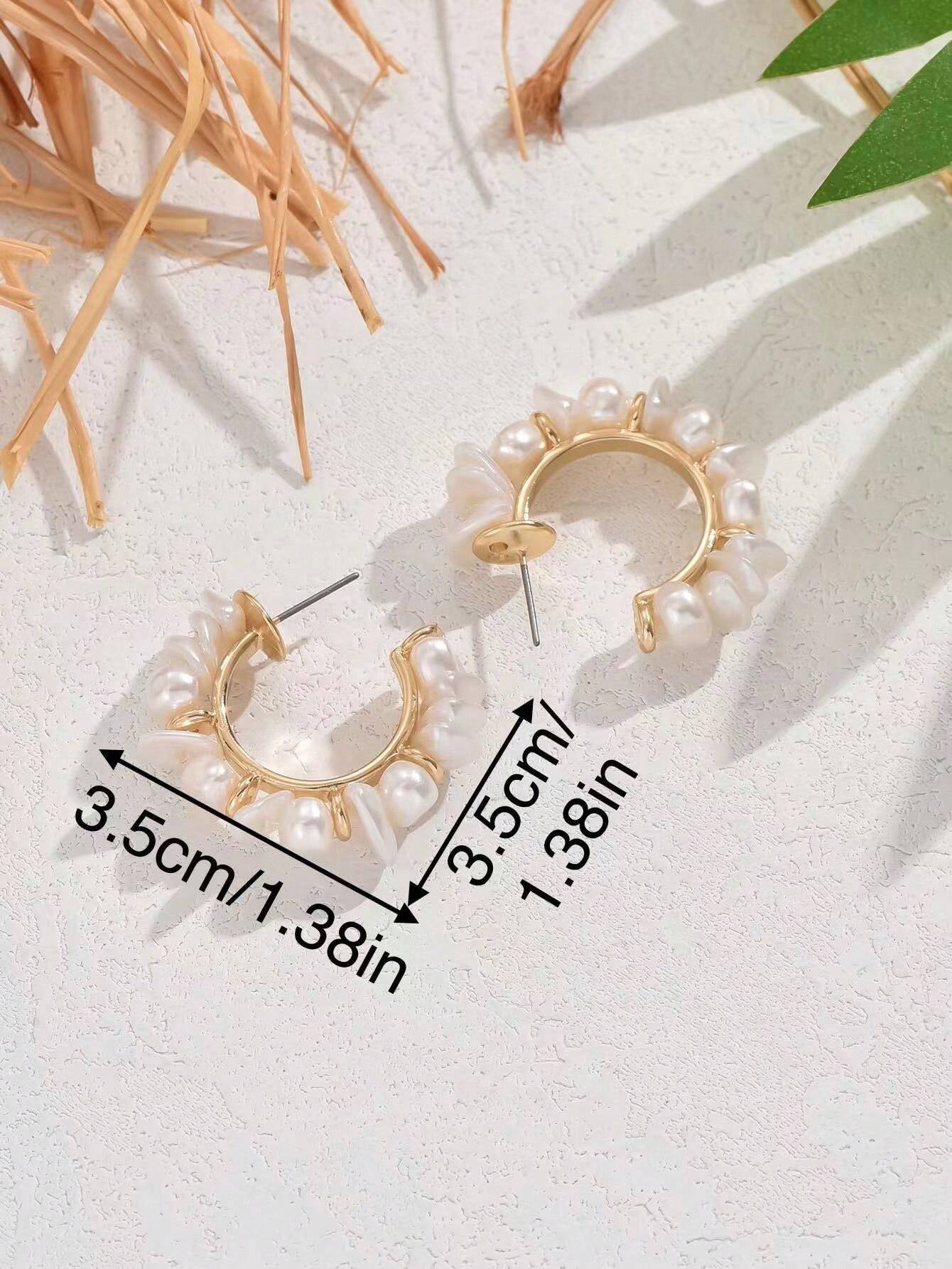 2Pcs Bohemian Style DIY Handmade Woven Baroque Pearl Pieces Wrapped Jewelry Australian White C Design Earrings Suitable for Daily Dresses, Tank Tops, Beach Parties and Banquets