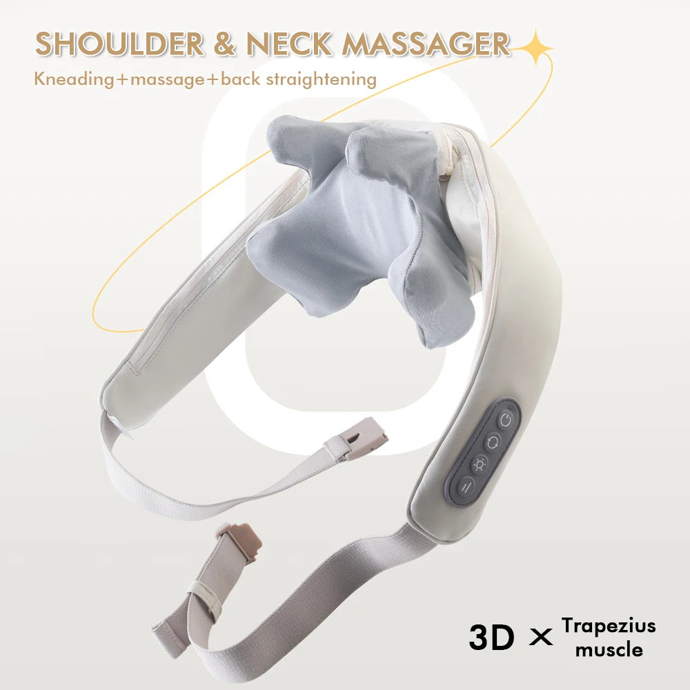 Foreverlily Wireless Neck and Back Massager Neck and Shoulder Kneading Massage Shawl Neck Cervical Relaxing Trapezius Massager