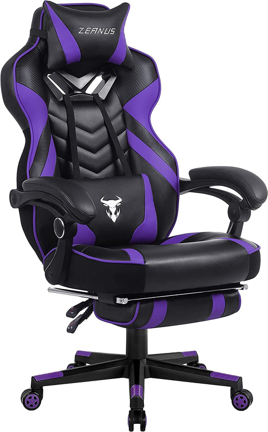 Purple Gaming Reclining Computer Chair with Footrest High Back Gamer Chair with Massage