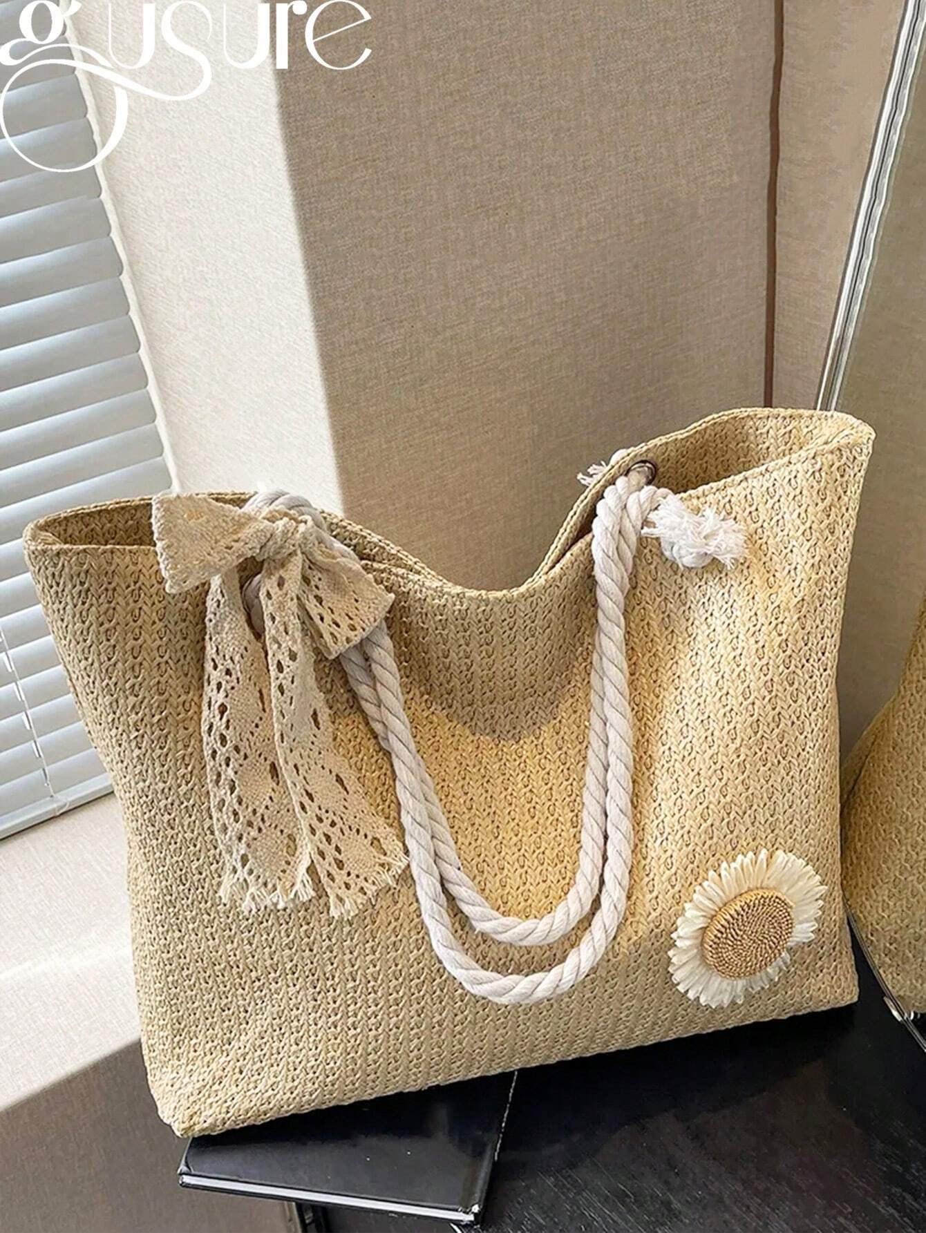 Summer Vibes Straw Tote Bag: Stylish, Lightweight, and Spacious for Travel, Beach, and Everyday Use