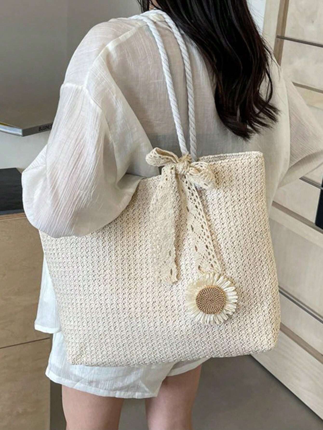 Summer Vibes Straw Tote Bag: Stylish, Lightweight, and Spacious for Travel, Beach, and Everyday Use