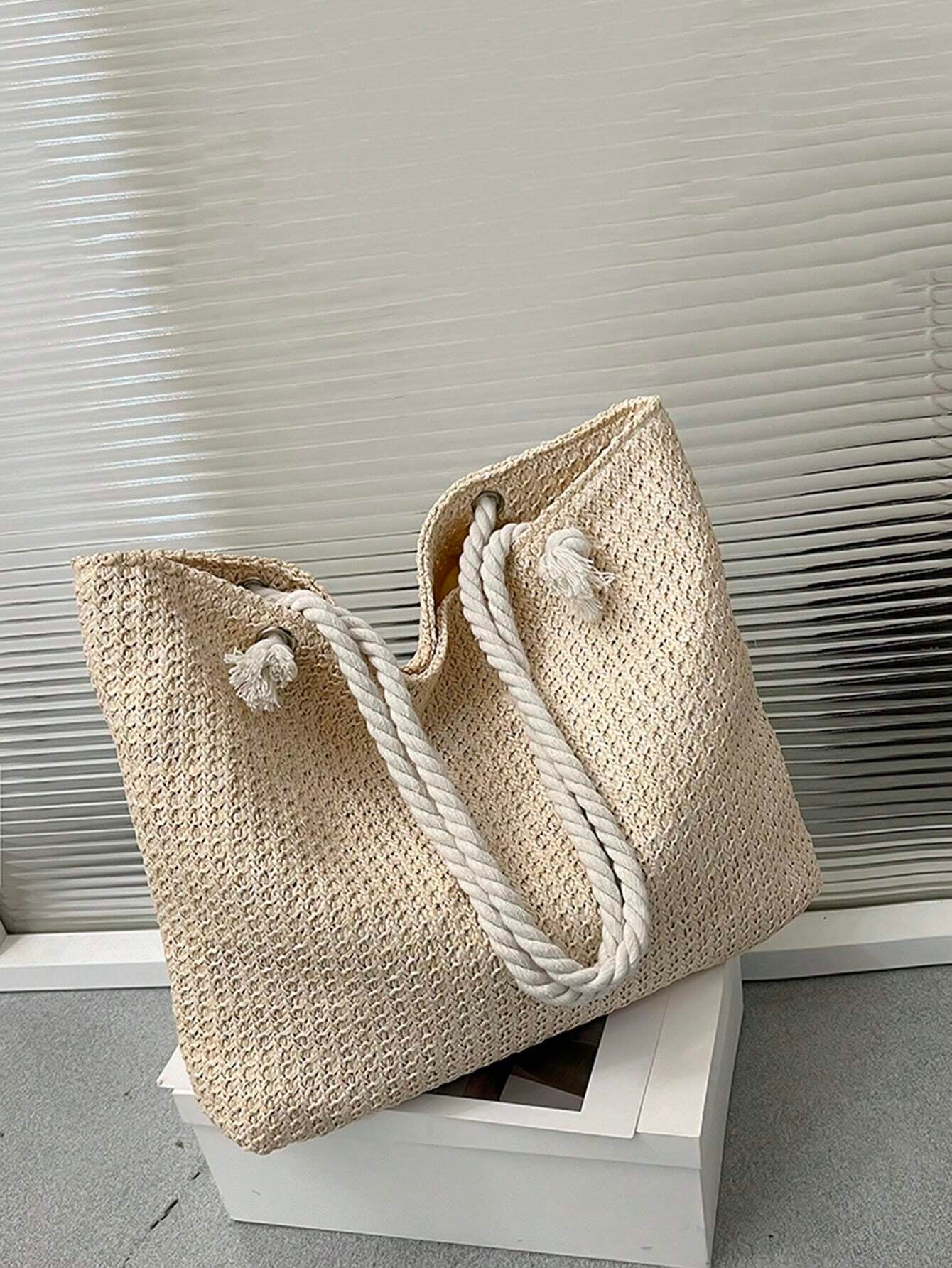 Summer Vibes Straw Tote Bag: Stylish, Lightweight, and Spacious for Travel, Beach, and Everyday Use