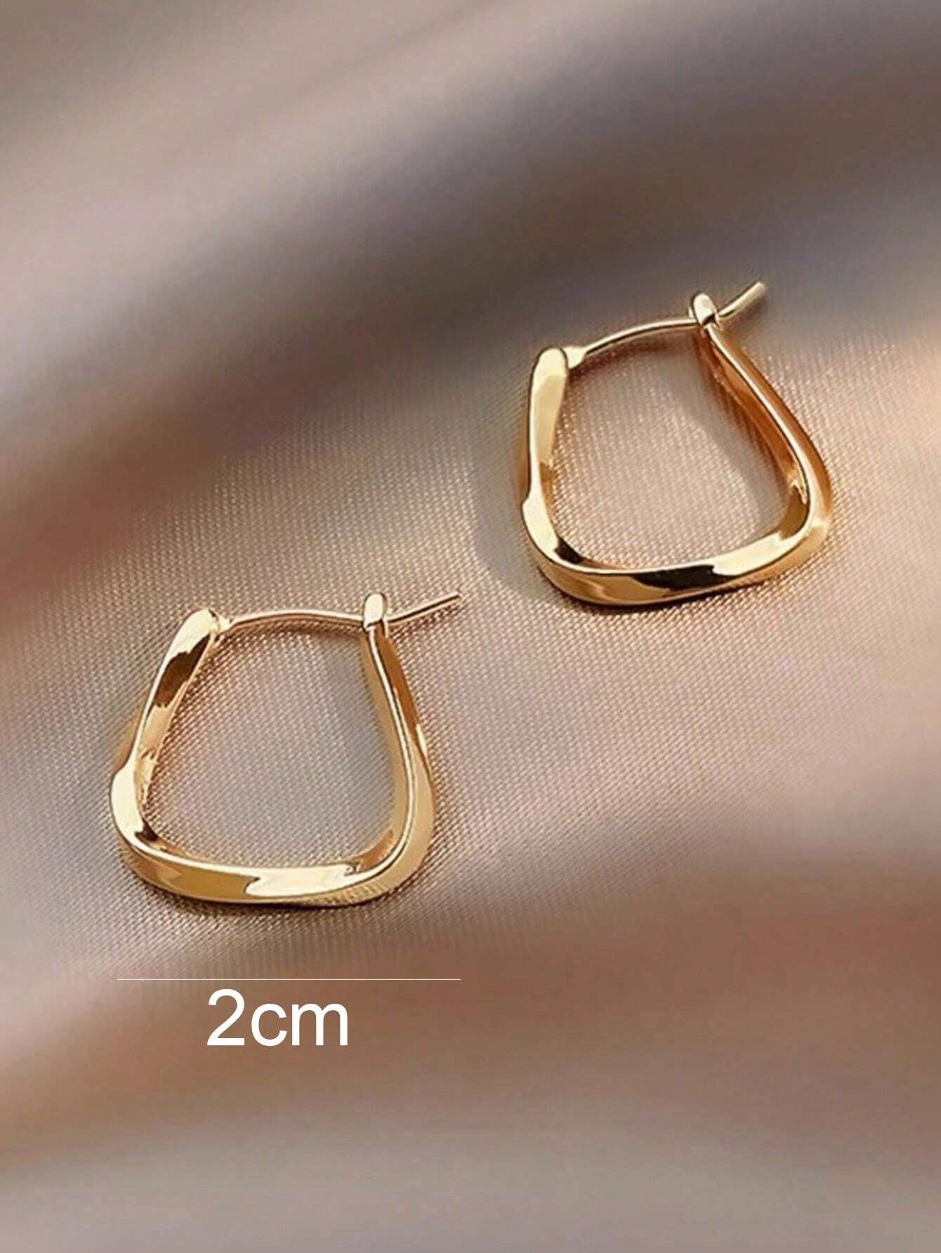 1Pair Gold-Tone Irregular Geometric-Shaped Hoop Earrings Suitable for Women'S Daily Wear to Work